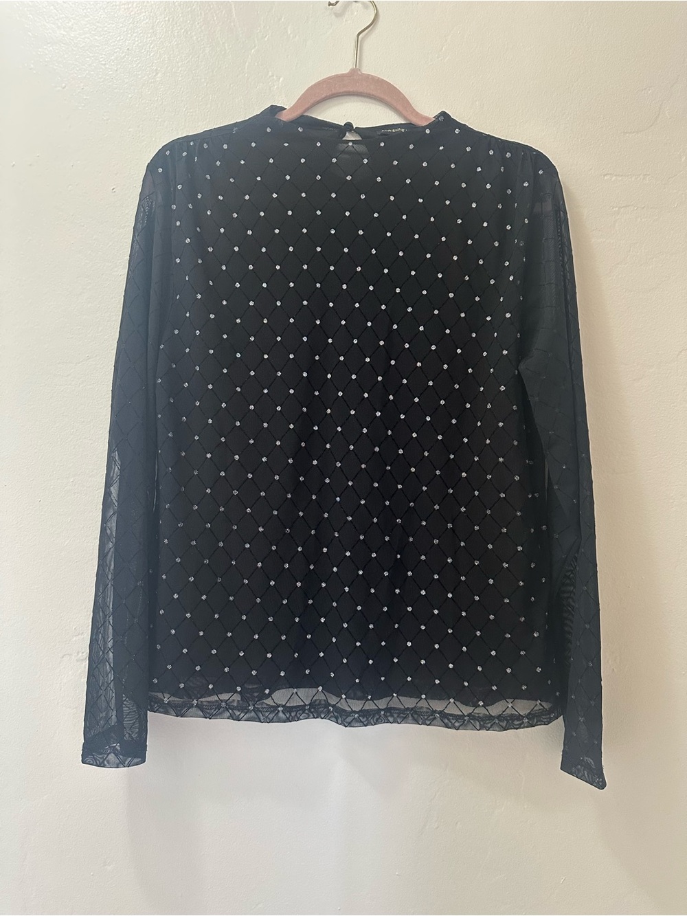 Adrienne Vittadini Black Sheer Long Sleeve Embellished Blouse